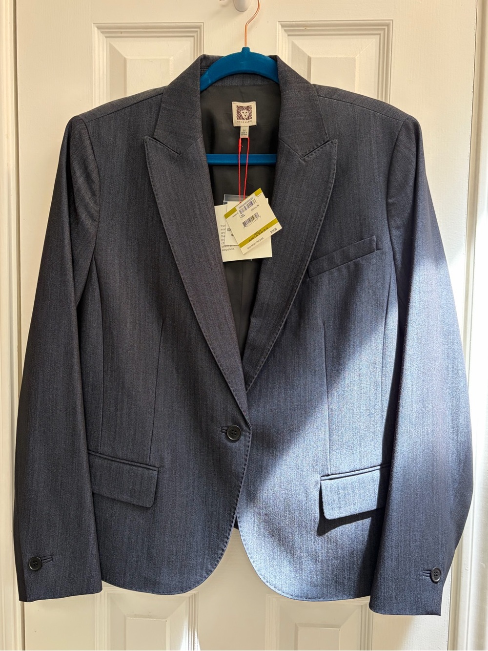 Anne Klein Navy Pinstripe Tailored Single-Button Blazer